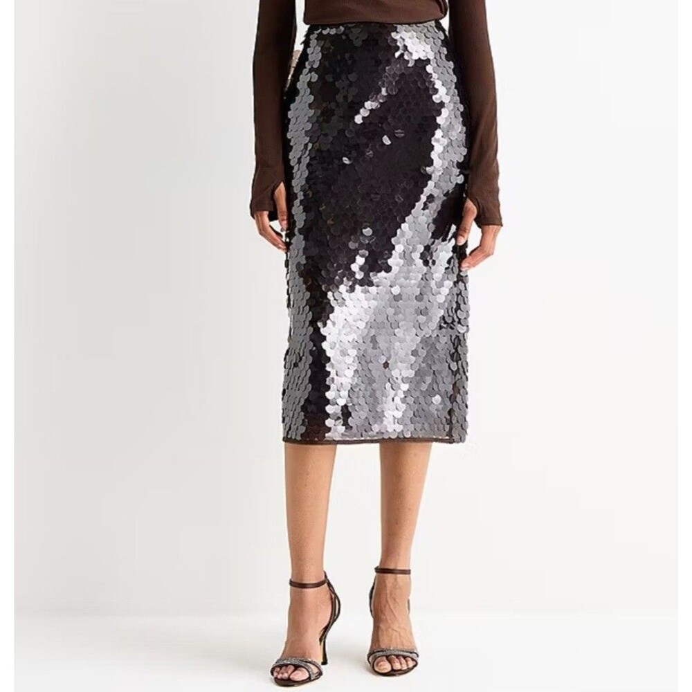 Worthington Brown Sequin Womens Petite Midi Pencil Lined Skirt Size 12P NWT